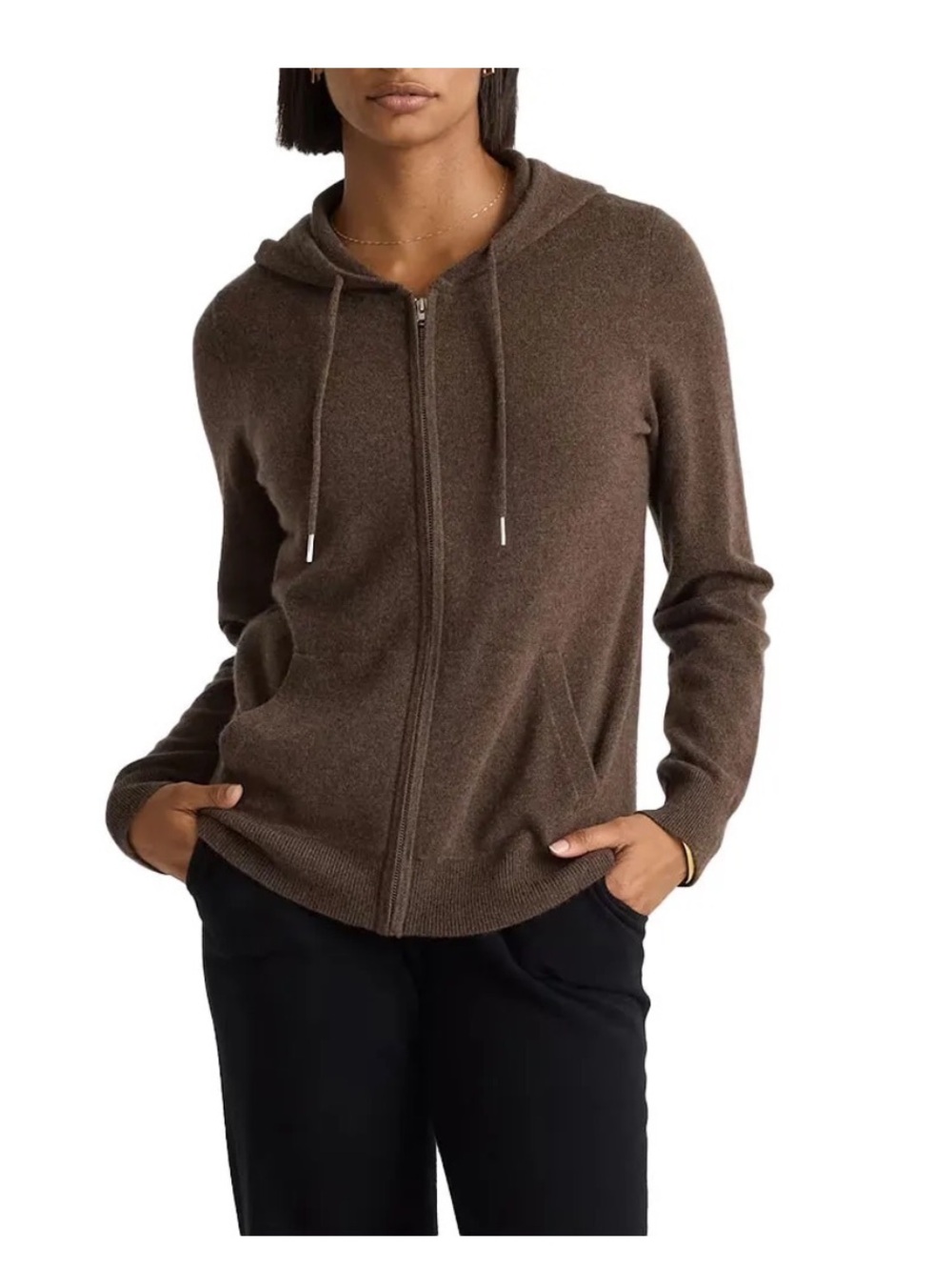 NWOT Quince 100% Mongolian Cashmere Full Zip Hoodie Sweater in Brown. Medium